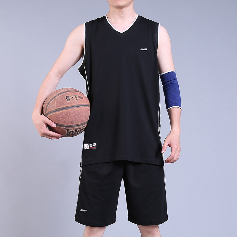 Pure Cotton Basketball Uniform Suit Men's Loose Sleeveless Sports Running Fitness Clothing Jersey Youth Vest Shorts Two-Piece Set
