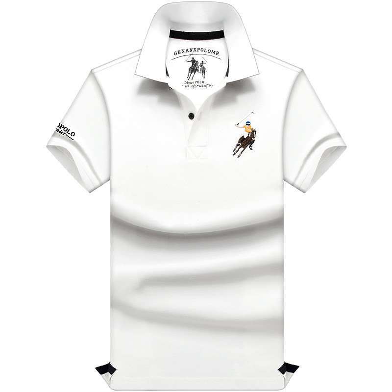 High-end pure cotton t-shirt short-sleeved polo shirt men with loose sleeves loose large and middle-aged men's coat shirt white