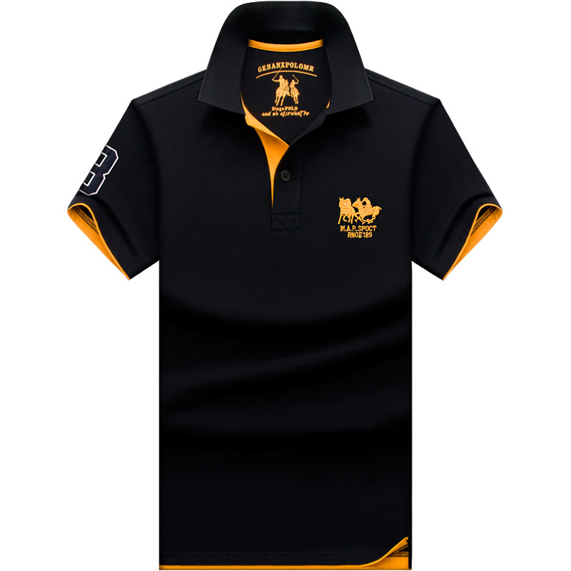 23 Summer new polo short sleeve T-shirt men's pure cotton trendy turtlenecks loose casual black middle-aged Compassionate-Taobao