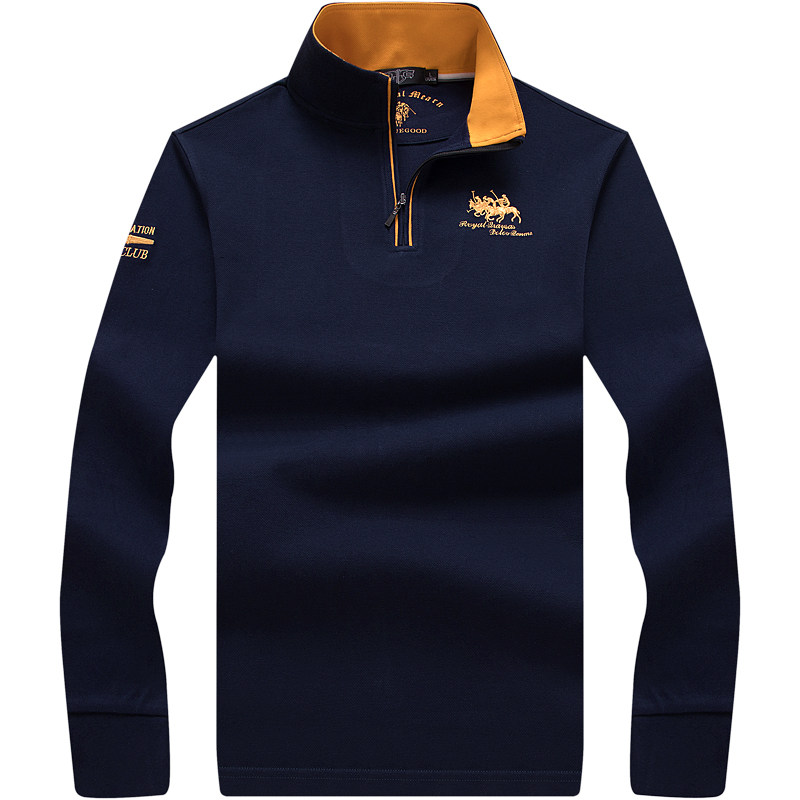 Men Long Sleeve T-shirt Spring Autumn Pure Cotton Inner lap Collar Trend Polo Shirt Business Casual Middle-aged Clothes Embroidery