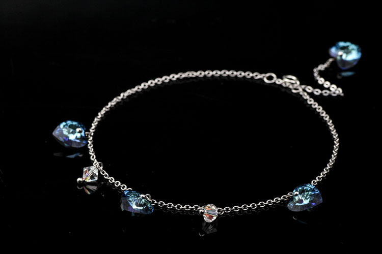 Blue Ocean Heart Crystal Sterling Silver Bell Anklet Bà Fringe Sexy Nhật Bản và Hàn Quốc lắc chân nữ vàng đẹp