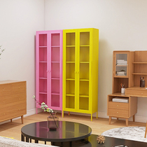 Glass Door Bookcase Home Brief Childrens Book Room Double Door Landing Bookcase Balcony Storage Color Steel Containing Shelf