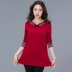 Áo thun cotton tay dài cho nữ trung niên 2018 xuân mới quần lửng mùa thu bên ngoài mặc áo sơ mi nhỏ 30 - 40 tuổi 50 áo phông dài tay Áo phông