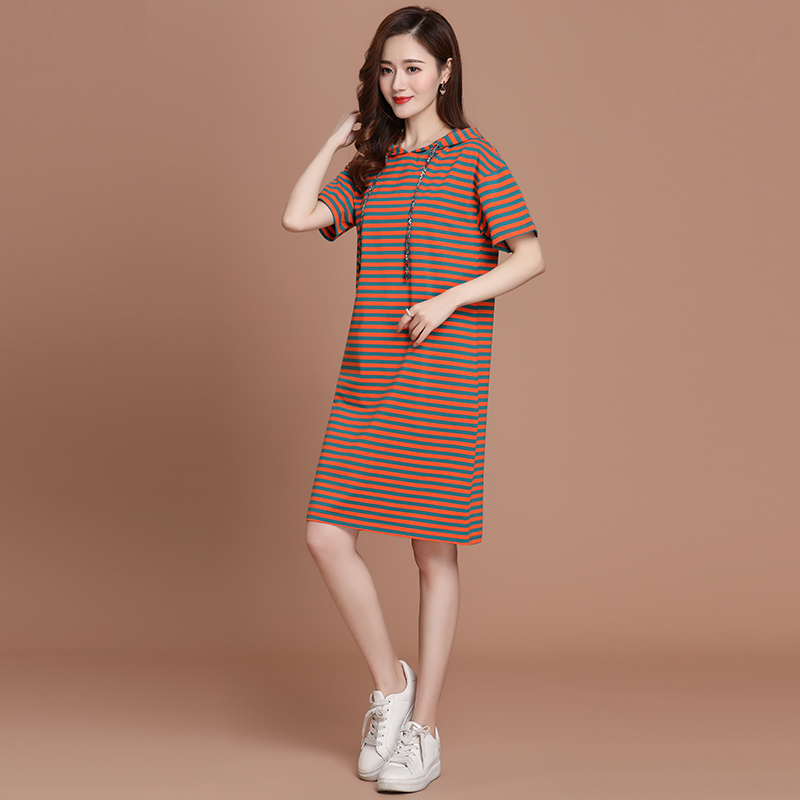 Striped short sleeve T-shirt woman dress pure cotton 2022 new summer T-shirt Lions sports shirt casual foreign dress in long version
