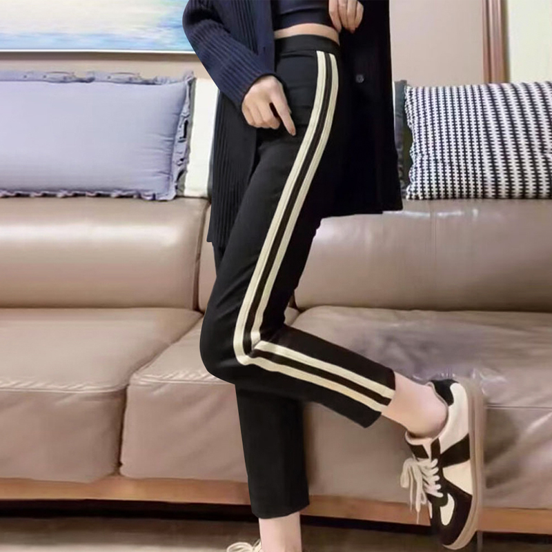 Casual Sports Pants for Women, Spring/Summer 2026 New Style, Slimming Striped Ice Silk Elastic Large Size Straight-Leg Harem Pants