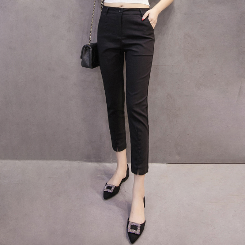 Slit Suit Pants for Women 2026 New Thin Spring and Summer Ice Silk Petite Cropped Pants Elastic Straight Casual Pants