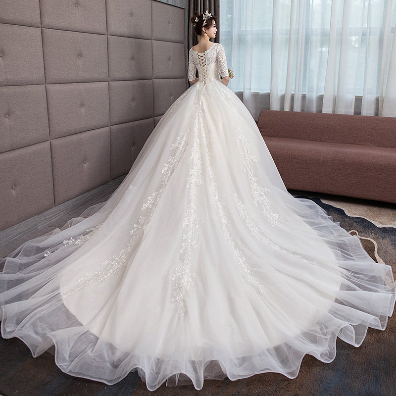Light wedding dress 2024 new bride's tail tail temperament main yarn gauze gauze mid -sleeve large size thinner simple princess Light wedding dress 2024 new bride's tail tail temperament main yarn gauze gauze mid -sleeve large size thinner simple princess