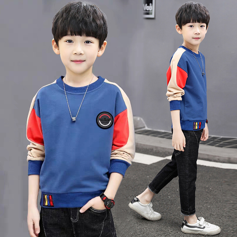 Boys long-sleeved T-shirt in the big child spring and autumn casual clothes 2021 new foreign school boys autumn Korean version of thick cotton T-shirt