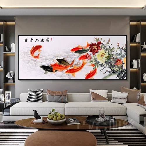 2020 Полная бриллиантовая живопись богатая и богатая девять рыбная карта паста бриллиант -кросс -стежк Новая китайская пиони -цветочная каменная кладка масонство