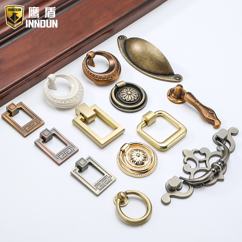 Eagle shield New Chinese single-hole handle imitation ancient bronze round integral cabinet pull-pull drawer wardrobe door handle retro light and small