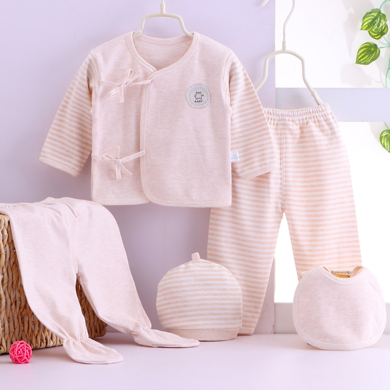 Bé quần áo cotton trẻ sơ sinh 5 bộ nam và nữ bé mùa xuân và mùa hè chỉ sinh ra nguồn cung cấp món quà đầy trăng.