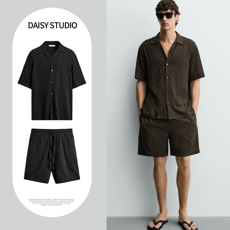 Za Bowling Shirt Collar Short-Sleeve Shirt 1450400 Slim Fit Straight-Leg Shorts with Pocket Trim 1450401