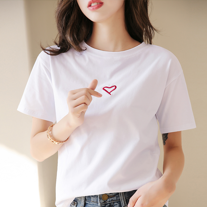 Short sleeve woman 2022 Summer new white T-shirt female Korean version loose embroidered half sleeve blouse black T-shirt