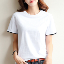 (2 pieces RMB49 ) t-shirt woman 2022 new spring and summer round collar white short sleeve undershirt Korean version loose and compassionate tide