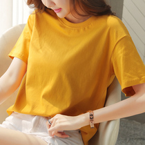 2022 new summer fitting round collar white t-shirt woman short sleeve Korean version loose casual pure color half sleeve blouse Compassionate Tide
