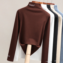 The Undershirt Woman Autumn Winter Season Hitch Black Spring Autumn 100 Hitch 2021 New Half High Collar Long Sleeve T-Shirt Female Blouse Tide