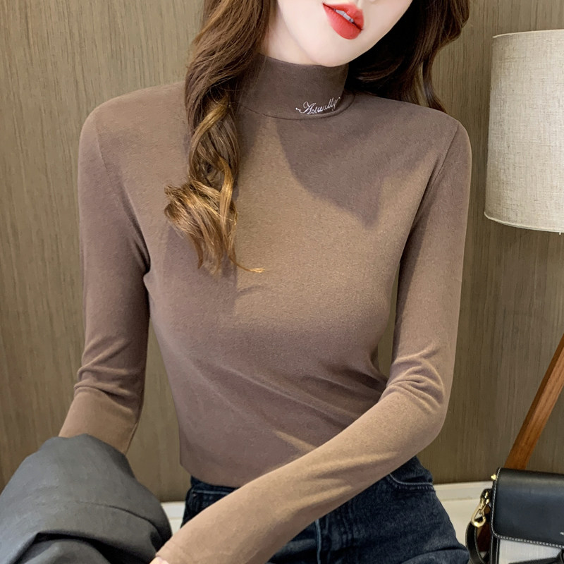 Half-high collar bottoming shirt women's autumn and winter inner wear black spring and autumn all-match 2022 new German velvet foreign style t-shirt women's tops