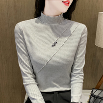 Striped Undershirt Woman Autumn Winter with black spring autumn 100 hitch 2021 new half-height collar long sleeve t-shirt female blouse