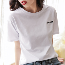 White T-Shirt Woman Short Sleeve Spring Summer Blouse Women Loose Korean Version Embroidered Letters Compassionate 2022 New Little Shirt