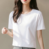 2022 new summer white short sleeve t-shirt woman loose Korean version cotton quality pure color half sleeve blouse black Compassionate Tide