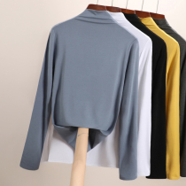 Modale semi-high collar bottom-shirt female autumn winter inside lap black spring autumn 100 lap 2022 long sleeve t-shirt female blouses