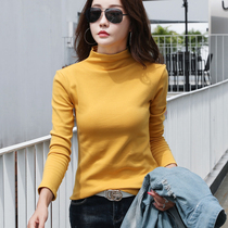 Half-height collar bottom shirt woman 2021 new long sleeve t-shirt woman pure color Korean version of autumn winter internal lap blouse for compassionate foreign air