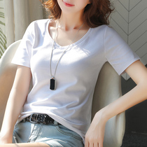 Short sleeve woman 2022 new summer clothing white t-shirt woman v collar loose Korean version casual pure color half sleeve blouse Compassionate Tide