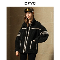dfvc Весеннее черное бархатное шерстяное пальто, короткая куртка, коллекция 2021, тренд сезона, подходит для подростков, оверсайз