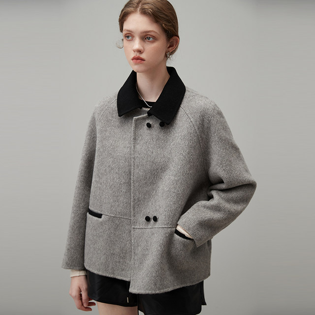 dfvc autumn short woolen coat for women 2023 new contrast color lapel small wool double-sided woolen coat