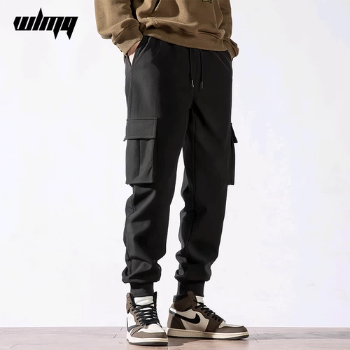 Утепленные трендовые черные штаны для отдыха, оверсайз, свободный крой