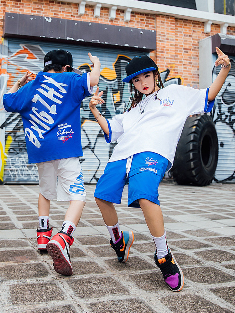Hip-hop suit boys and children trendy clothes hip-hop style summer short-sleeved suit handsome tops Liuyi costumes T-shirts