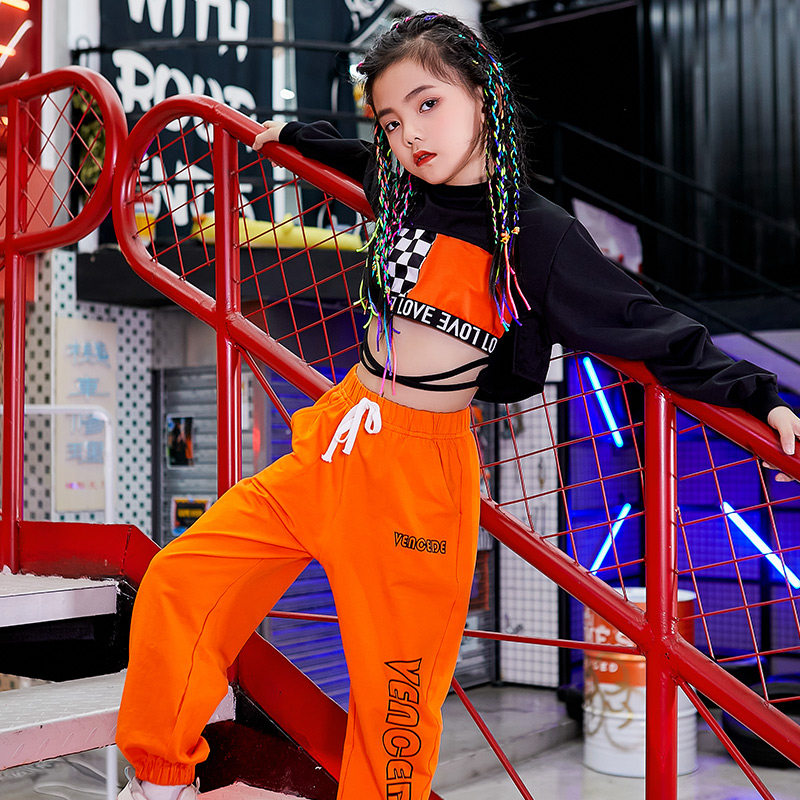 Girls Jazz Dance Costume Children's Hip Hop Street Dance Costume Girls Catwalk Show Navel Tops Trousers Suits Trendy Clothes