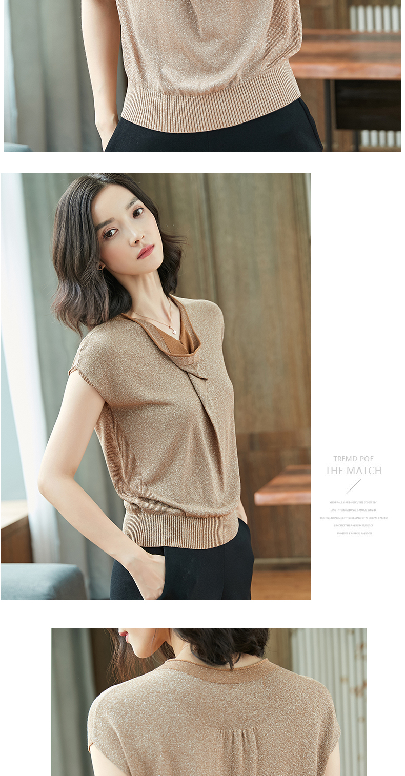 Áo len lụa mùa thu và mùa hè của phụ nữ đầu lỏng áo len ngắn tay phần mỏng Phiên bản Hàn Quốc của cổ áo ngắn cổ chữ V - Đan Cardigan thời trang công sở nữ