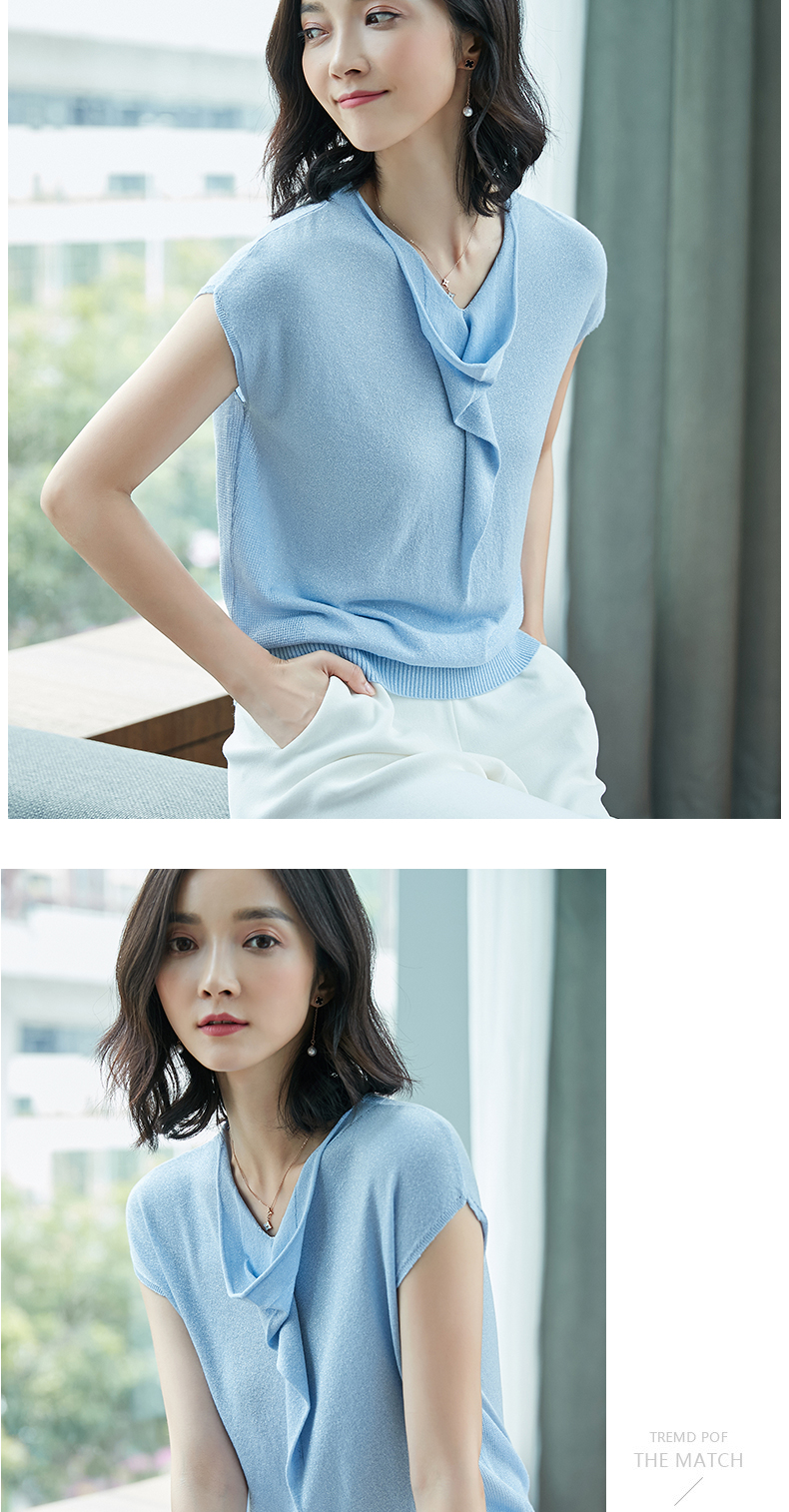Áo len lụa mùa thu và mùa hè của phụ nữ đầu lỏng áo len ngắn tay phần mỏng Phiên bản Hàn Quốc của cổ áo ngắn cổ chữ V - Đan Cardigan thời trang công sở nữ
