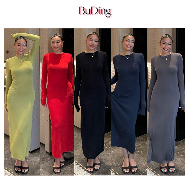 Buding Early Autumn Lazy Style Slimming Knitted Long-Sleeve Slit Dress