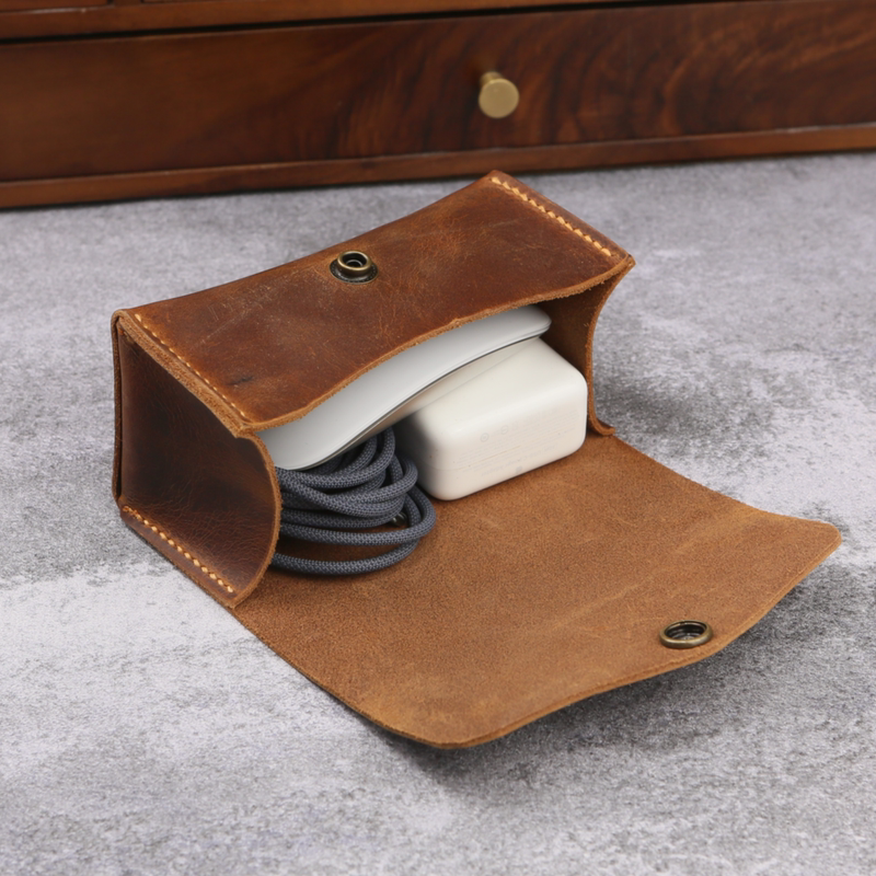 Handmade Genuine Leather First-Layer Cowhide Retro Notebook Digital Accessories Mouse Power Cord Cosmetics Bag V01-Lcmm