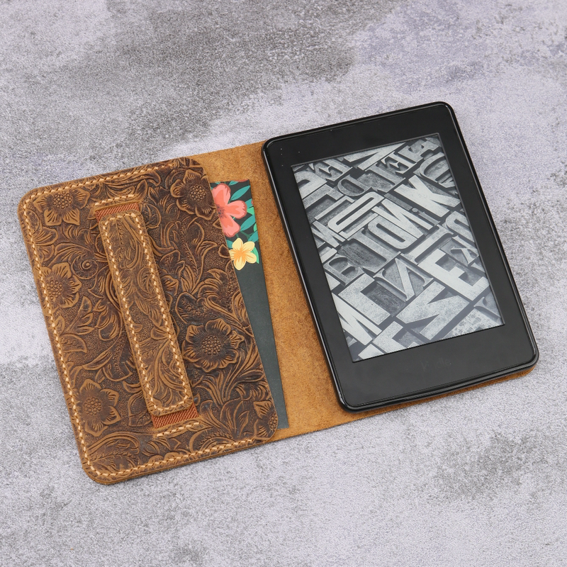 Suitable for Kindle E-Book Protective Cover, Handmade Genuine Leather, First-Layer Cowhide, Vintage Curly-Grained Crazy Horse Leather