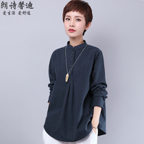 Middle-aged and elderly womens spring and autumn long-sleeved shirt top 40-year-old 50-year-old lady mother cotton shirt large size casual loose