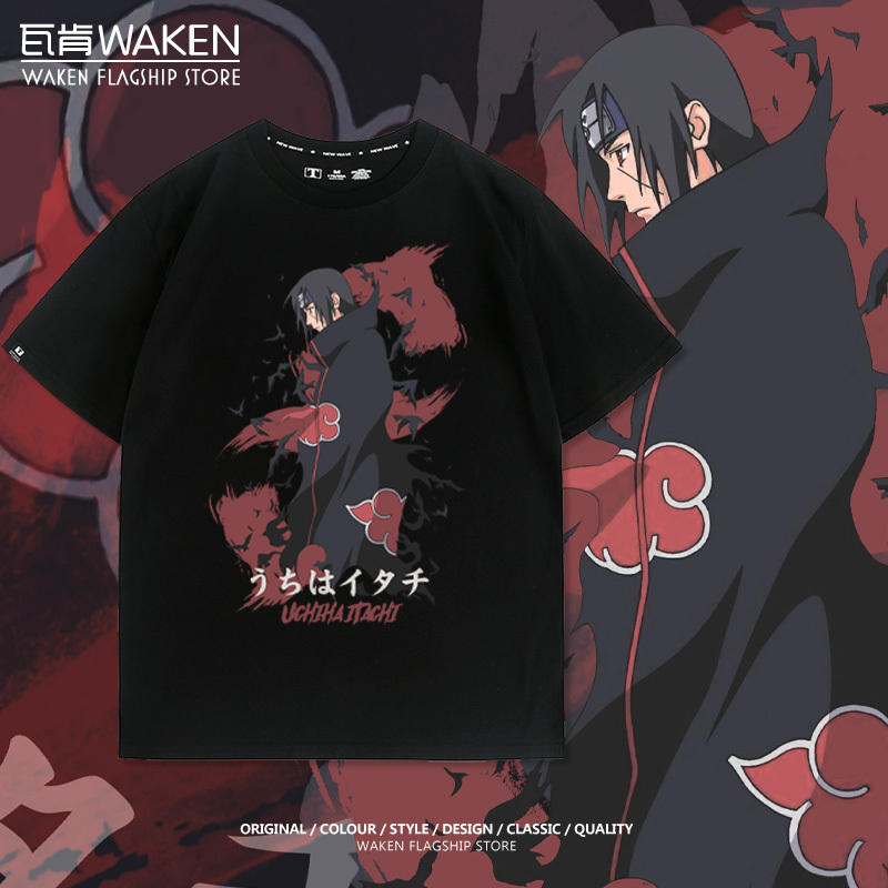 Uchiha Itachi Akatsuki Organization Naruto Collaboration Retro Summer Short Sleeve T-Shirt Pure Cotton Men's Loose American Style Outfit Uchiha Itachi Akatsuki Organization Naruto Collaboration Retro Summer Short Sleeve T-Shirt Pure Cotton Men's Loose American Style Outfit