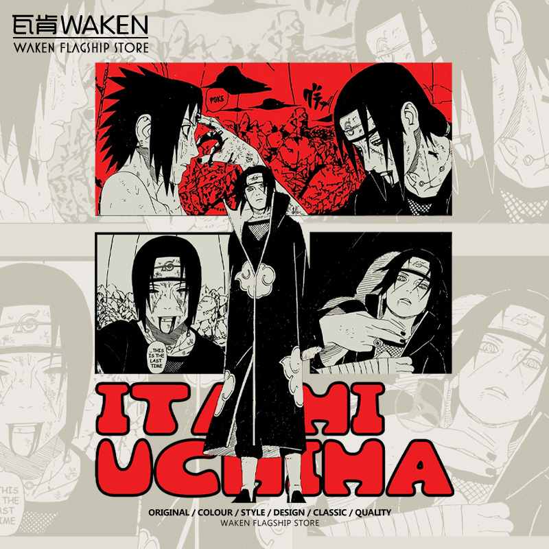 Uchiha Itachi Naruto Sasuke Konoha Village Akatsuki Collaboration Anime Summer Short Sleeve T-Shirt Pure Cotton Men's Retro