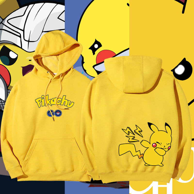 Trendy Pikachu Collaboration Hoodie for Men, Pullover Hooded Anime Merchandise Clothing, Autumn and Winter Loose-Fitting Jacket, Couple Outfit