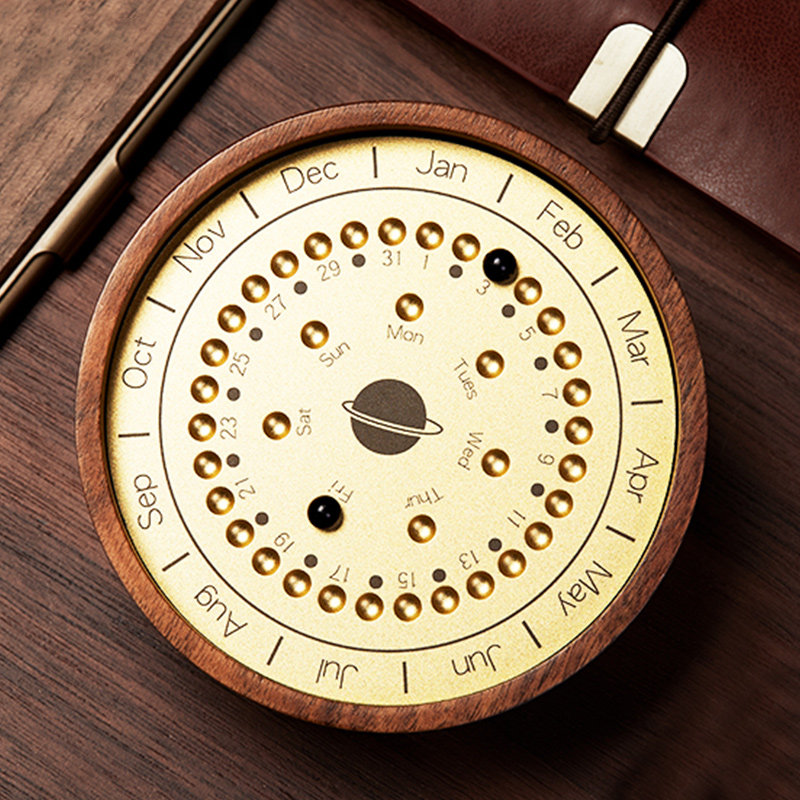 Planet desk calendar Perpetual calendar Sundial Creative Chinese style decoration Solid wood magnetic ball office desktop decoration gift
