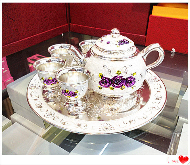 Russian tin set Tea set Tea cup Tea House Home painted tea set Tea house Metal teapot Tea bowl tray