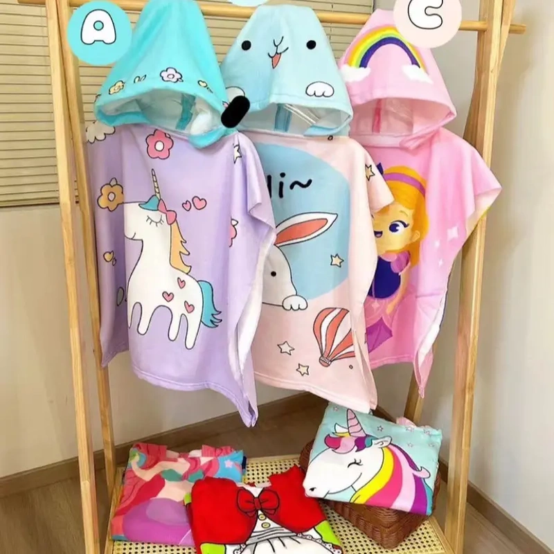 Children's Cape, Baby Absorbent Bathrobe, Quick-Drying Swimming Cartoon Children's Bath Towel with Hood, Wearable Bath Towel Children's Cape, Baby Absorbent Bathrobe, Quick-Drying Swimming Cartoon Children's Bath Towel with Hood, Wearable Bath Towel