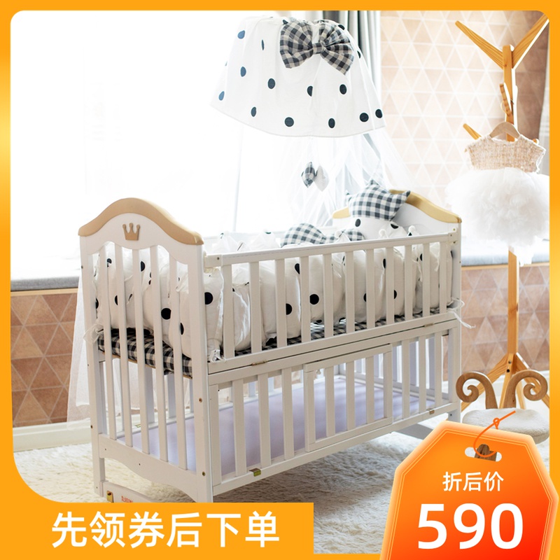 Crib splicing large bed solid wood baby European style white multifunction cradle bb sleeping newborn child bed with mosquito net