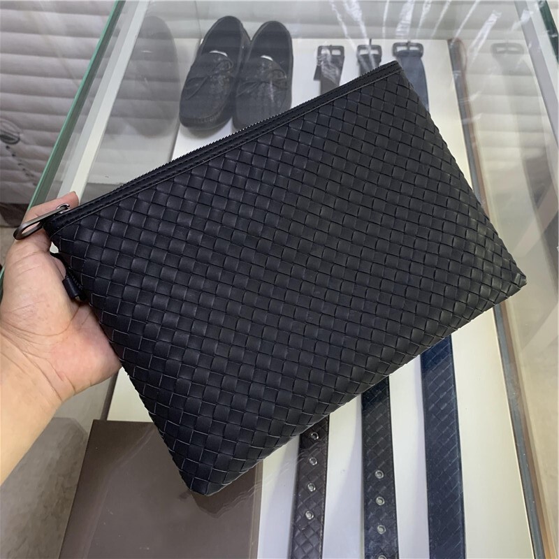 Solid Color Bv Divani Clutch Bag, First-Layer Cowhide Woven Zipper Men's Envelope Bag, Hand-Held Clutch Leather Bag Solid Color Bv Divani Clutch Bag, First-Layer Cowhide Woven Zipper Men's Envelope Bag, Hand-Held Clutch Leather Bag