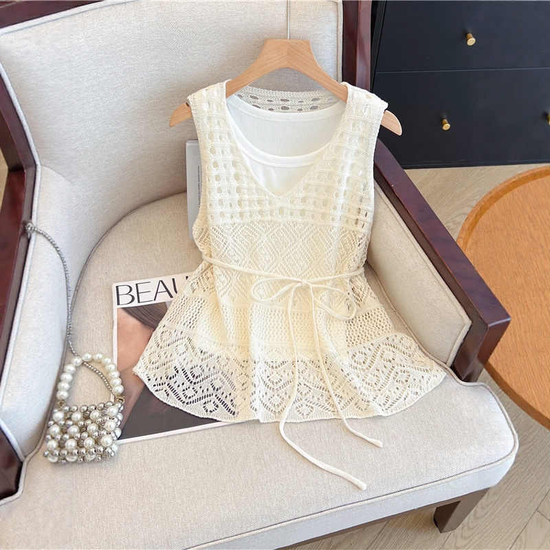 Hollow-Out Knitted Crochet Korean-Style Blouse, Summer 2026 New Model, High-End, Loose, Layered, Versatile, Niche Top, Trendy Hollow-Out Knitted Crochet Korean-Style Blouse, Summer 2026 New Model, High-End, Loose, Layered, Versatile, Niche Top, Trendy