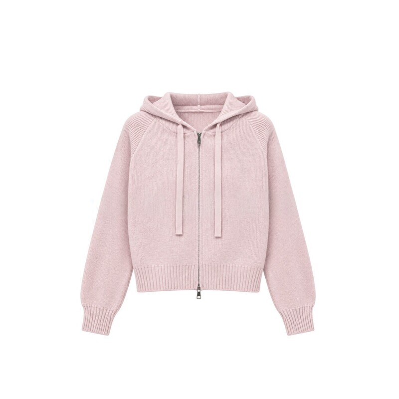 Fine-Textured Hooded Knit Sweater for Women, New Autumn Solid Color Versatile Drawstring Cardigan 2026 New Hooded Top