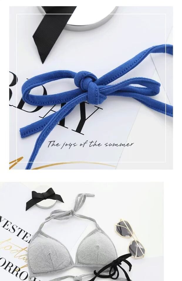 Beach bikini tam giác cup bra girl ren đồ lót cotton mỏng tập hợp màu rắn không vòng thép full cup quần lót du lịch