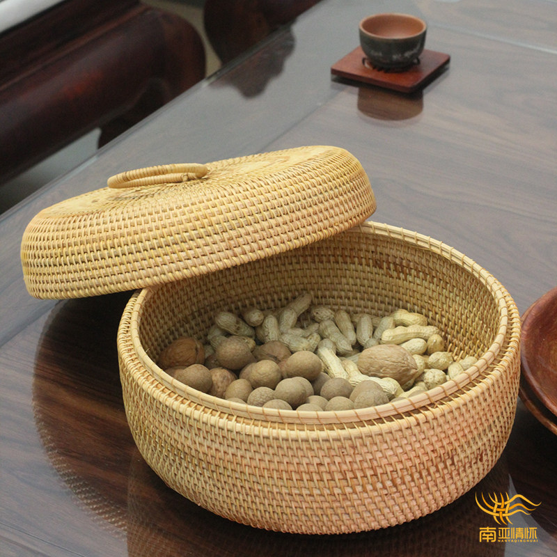 Vietnamese Autumn Rattan Dried Fruit Box Snack Box Candy Box Storage With Lid Creative Living Room Storage Basket